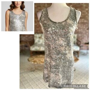 Jasper Conran London Tunic Top Sequin Gray Tan M Glam Cocktail